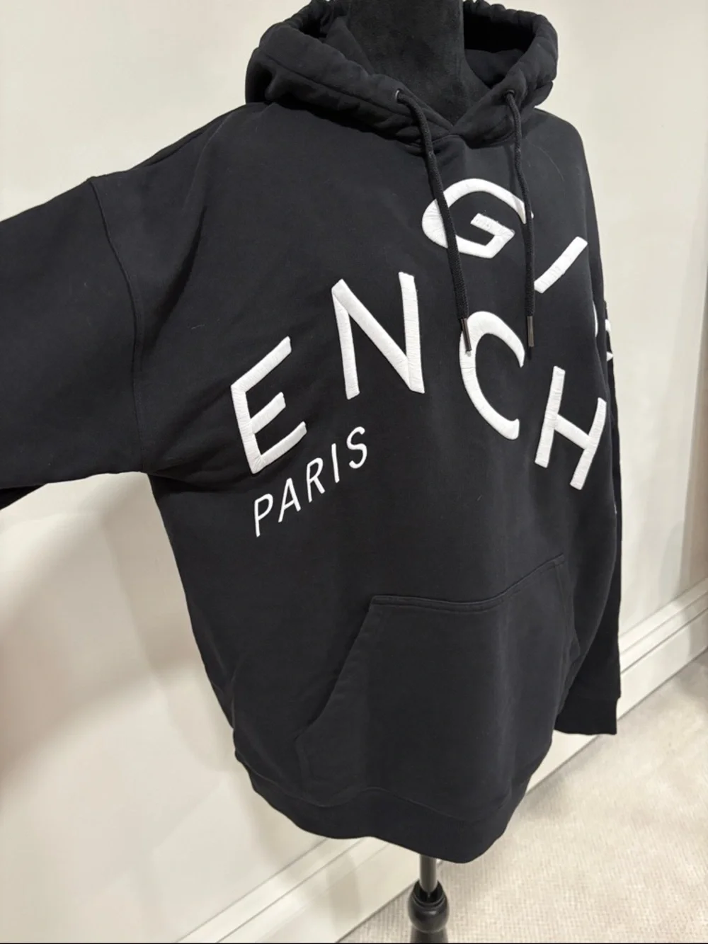 Givenchy Black Hoodie with White Diagonal Embroidered Logo XL Unisex - Picture 8 of 16